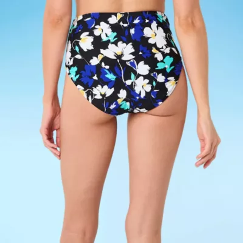 Liz Claiborne Womens Lined Floral High Waist Bikini Swimsuit Bottom