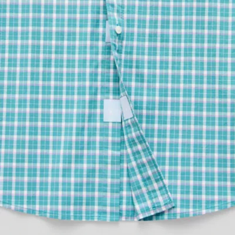 St. John's Bay Chambray Mens Easy-on + Easy-off Short Sleeve Classic Fit Big and Tall Button-Down Shirt