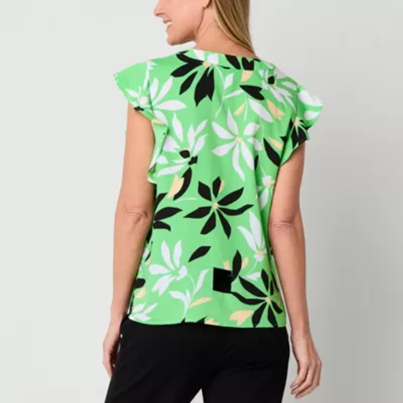 Liz Claiborne Shine Womens V Neck Short Sleeve Blouse