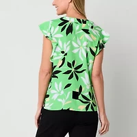 Liz Claiborne Shine Womens V Neck Short Sleeve Blouse