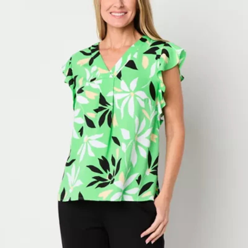 Liz Claiborne Shine Womens V Neck Short Sleeve Blouse