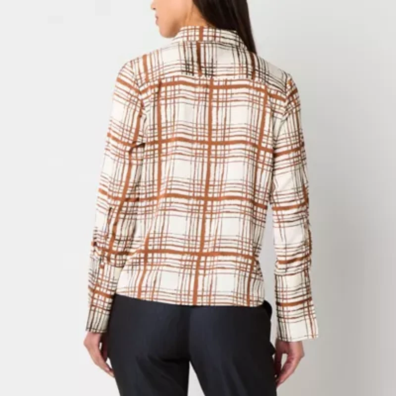 Worthington Womens Long Sleeve Cuffed Fitted Button-Down Shirt