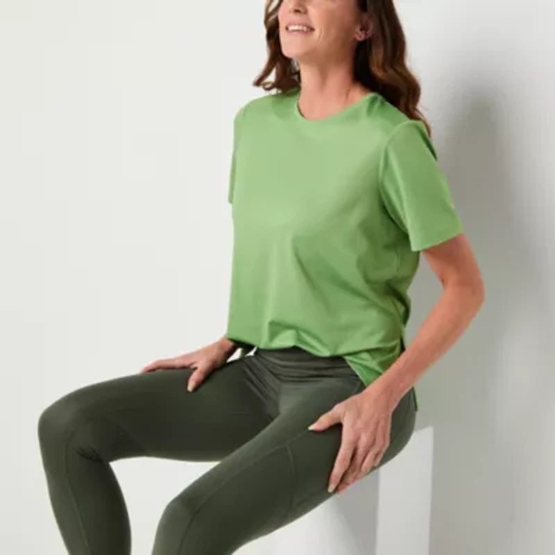 Xersion Womens Mesh Crew Neck Short Sleeve Tunic Top