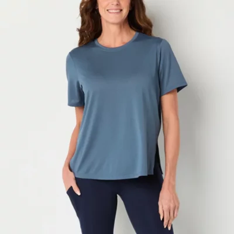 Xersion Womens Mesh Crew Neck Short Sleeve Tunic Top