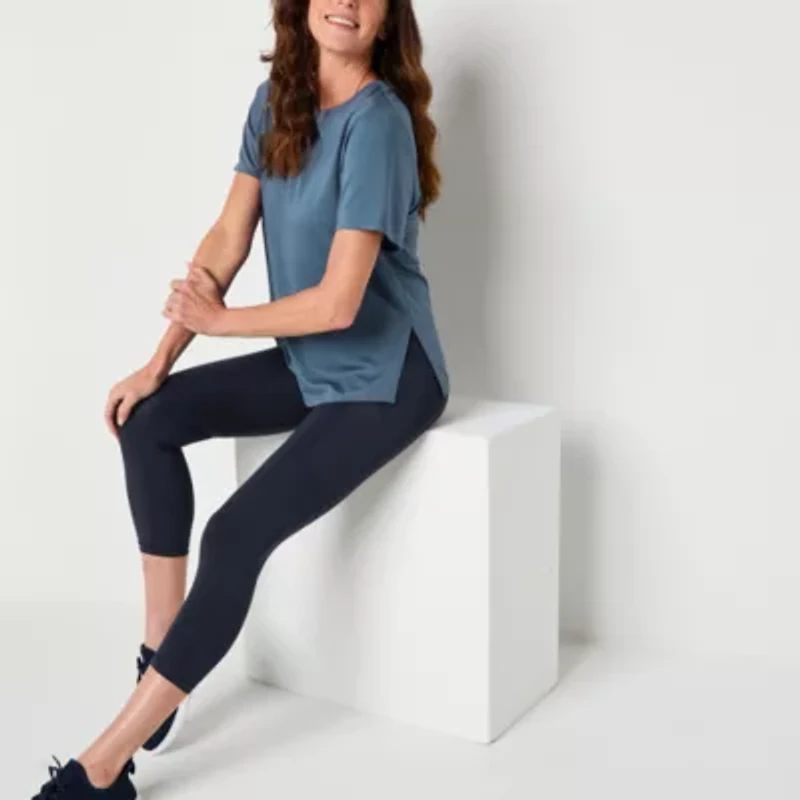 Xersion Womens Mesh Crew Neck Short Sleeve Tunic Top