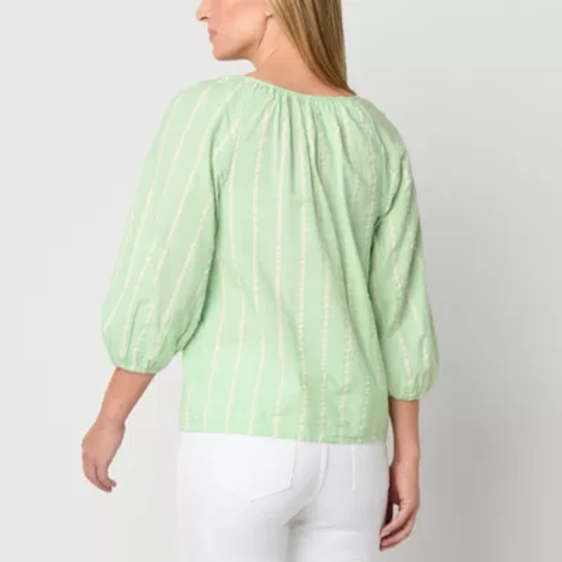 St. John's Bay Womens Split Tie Neck 3/4 Sleeve Blouse