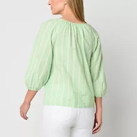 St. John's Bay Womens Split Tie Neck 3/4 Sleeve Blouse