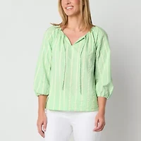 St. John's Bay Womens Split Tie Neck 3/4 Sleeve Blouse