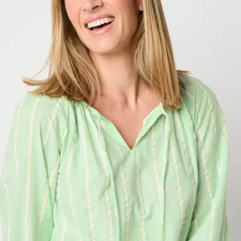 St. John's Bay Womens Split Tie Neck 3/4 Sleeve Blouse