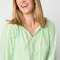 St. John's Bay Womens Split Tie Neck 3/4 Sleeve Blouse