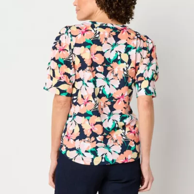 Liz Claiborne Womens Crew Neck Short Sleeve Blouse