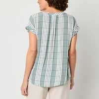 Liz Claiborne Womens V Neck Short Sleeve Blouse