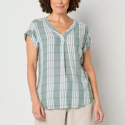 Liz Claiborne Womens V Neck Short Sleeve Blouse
