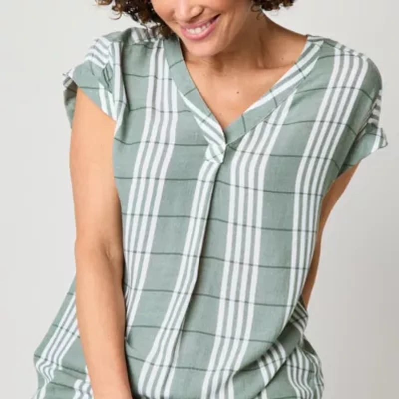 Liz Claiborne Womens V Neck Short Sleeve Blouse