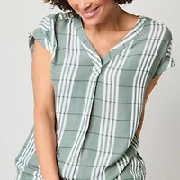 Liz Claiborne Womens V Neck Short Sleeve Blouse