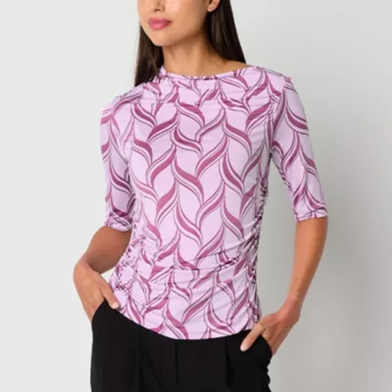Worthington Womens Boat Neck Long Sleeve Blouse