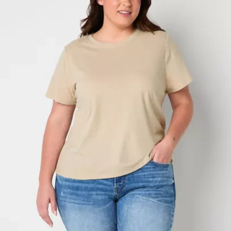 a.n.a Womens Plus Crew Neck Short Sleeve T-Shirt