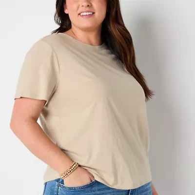 a.n.a Womens Plus Crew Neck Short Sleeve T-Shirt
