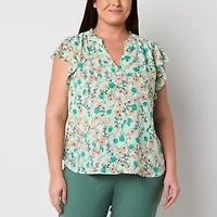 Liz Claiborne Womens Split Crew Neck Sleeveless Plus Blouse