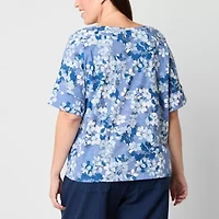 Liz Claiborne Womens Boat Neck Short Sleeve Plus Blouse