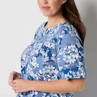 Liz Claiborne Womens Boat Neck Short Sleeve Plus Blouse