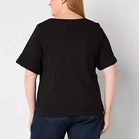 Liz Claiborne Womens Plus Boat Neck Short Sleeve Blouse