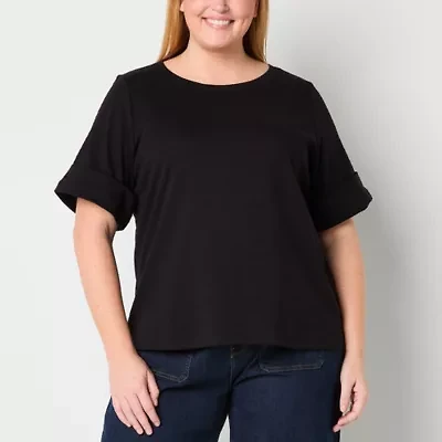 Liz Claiborne Womens Boat Neck Short Sleeve Plus Blouse
