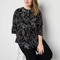 Liz Claiborne Plus Womens 3/4 Sleeve Tunic Top