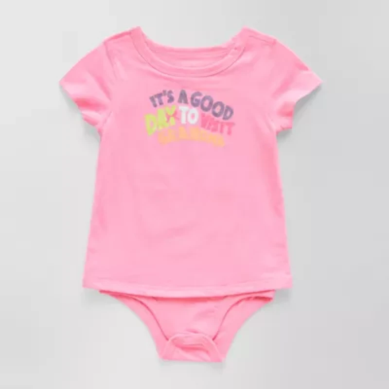 Okie Dokie Toddler Girls Bodysuit Closure Adaptive Round Neck Short Sleeve