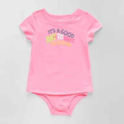 Okie Dokie Toddler Girls Bodysuit Closure Adaptive Round Neck Short Sleeve