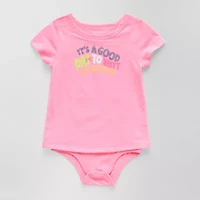 Okie Dokie Toddler Girls Bodysuit Closure Adaptive Round Neck Short Sleeve