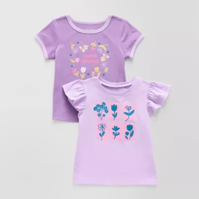 Okie Dokie Toddler & Little Girls Round Neck Short Sleeve Regular Fit 2-pc. Graphic T-Shirt