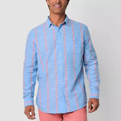 St. John's Bay Linen Blend Mens Long Sleeve Cuffed Classic Fit Button-Down Shirt
