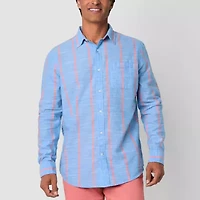 St. John's Bay Linen Blend Mens Long Sleeve Classic Fit Button-Down Shirt