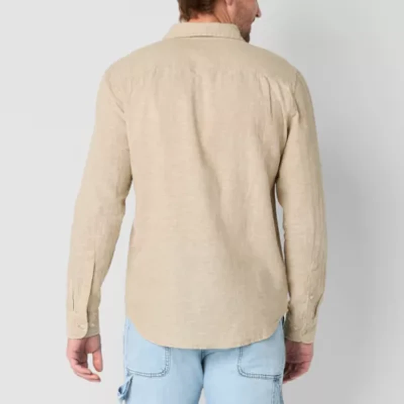 mutual weave Mens Linen Blend Long Sleeve Button-Down Shirt