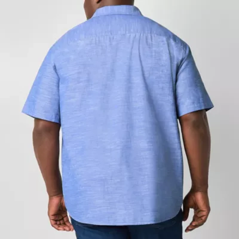 St. John's Bay Chambray Mens Easy-on + Easy-off Short Sleeve Classic Fit Big and Tall Button-Down Shirt