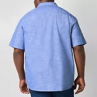 St. John's Bay Chambray Mens Easy-on + Easy-off Short Sleeve Classic Fit Big and Tall Button-Down Shirt