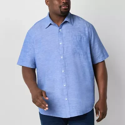 St. John's Bay Chambray Mens Easy-on + Easy-off Short Sleeve Classic Fit Big and Tall Button-Down Shirt