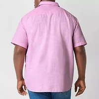 St. John's Bay Chambray Mens Easy-on + Easy-off Short Sleeve Classic Fit Big and Tall Button-Down Shirt