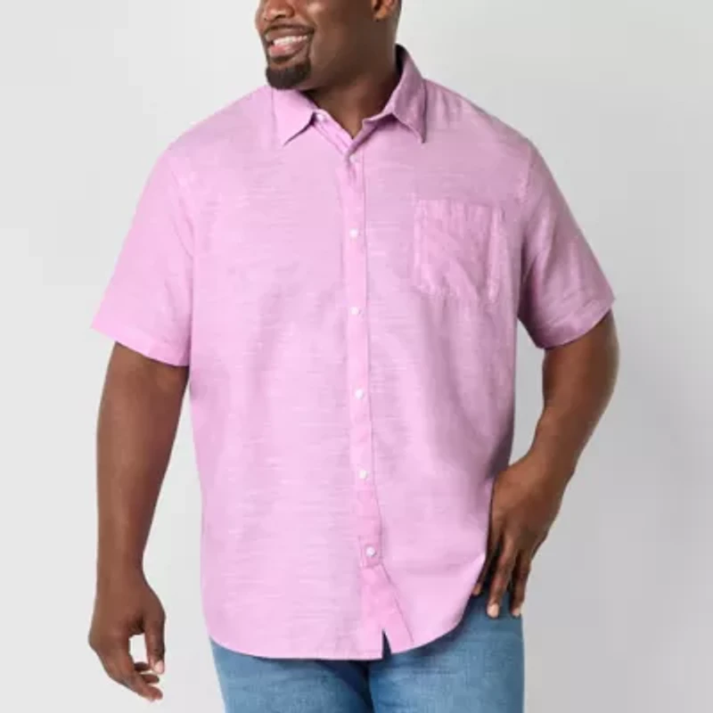 St. John's Bay Chambray Mens Easy-on + Easy-off Short Sleeve Classic Fit Big and Tall Button-Down Shirt