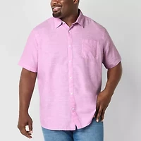 St. John's Bay Chambray Mens Easy-on + Easy-off Short Sleeve Classic Fit Big and Tall Button-Down Shirt