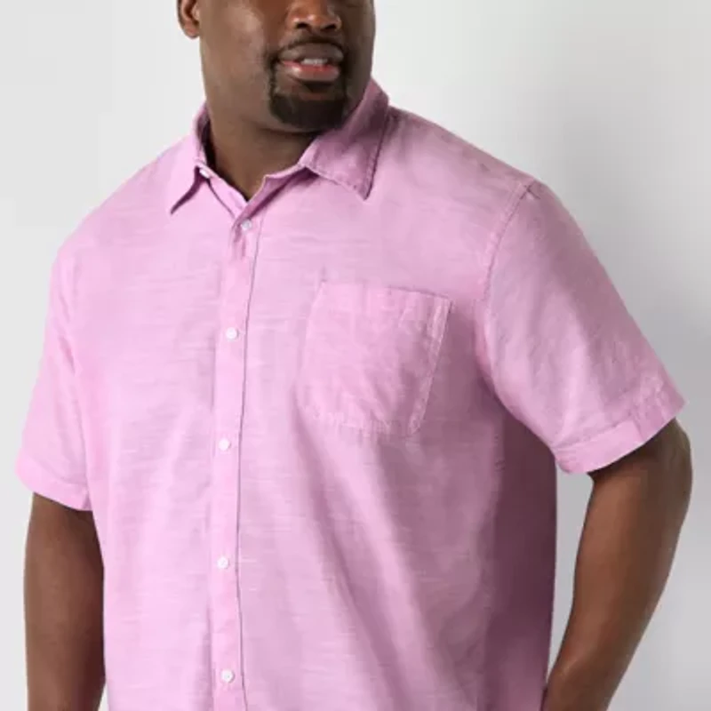 St. John's Bay Chambray Mens Easy-on + Easy-off Short Sleeve Classic Fit Big and Tall Button-Down Shirt