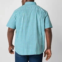 St. John's Bay Chambray Mens Easy-on + Easy-off Short Sleeve Classic Fit Big and Tall Button-Down Shirt