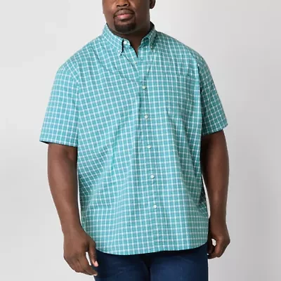 St. John's Bay Chambray Mens Easy-on + Easy-off Short Sleeve Classic Fit Big and Tall Button-Down Shirt