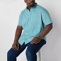 St. John's Bay Chambray Mens Easy-on + Easy-off Short Sleeve Classic Fit Big and Tall Button-Down Shirt