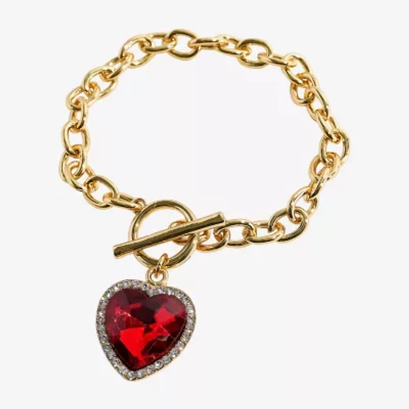 Bijoux Bar Gold Tone Womens 7.5 Inch Link Heart Chain Bracelet