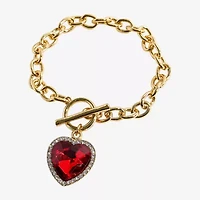 Bijoux Bar Gold Tone Womens 7.5 Inch Link Heart Chain Bracelet