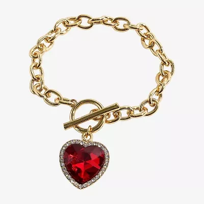 Bijoux Bar Gold Tone Womens 7.5 Inch Link Heart Chain Bracelet