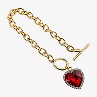 Bijoux Bar Gold Tone Womens 7.5 Inch Link Heart Chain Bracelet
