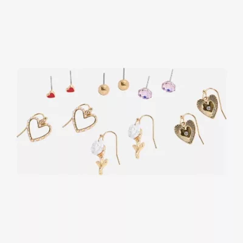 Arizona Gold Tone Womens Flower Heart 6 Pair Earring Set
